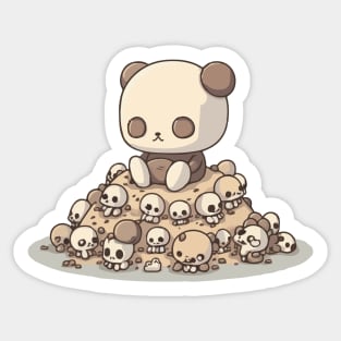 Cute Gothic Teddy Bear Sits on a Mound of Skulls Sticker